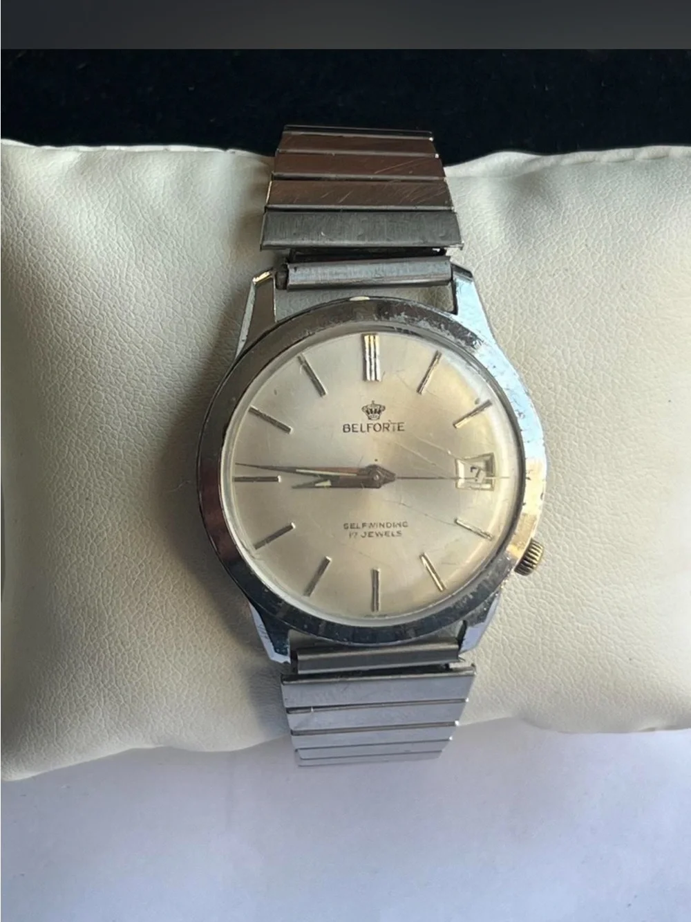 Vintage Belforte Men's Silver mechanical auto Watch - Classic White Dial